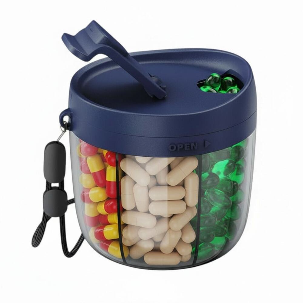 Portable Pill Dispenser, 7 Compartments, Anti-Mix Pill Organizer (Dark Blue)